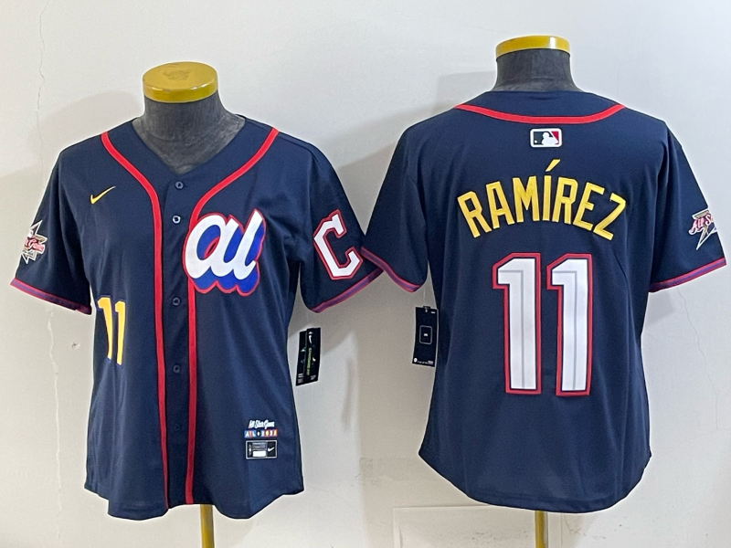 Women Cleveland Indians #11 Ramirez Blue All star Nike 2025 MLB Jersey 004->women mlb jersey->Women Jersey